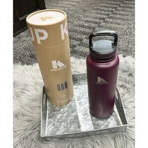 KRUDCUP 40oz Stainless Steel Dishwasher‎ Safe Water Bottle With Clip Handle PRPL